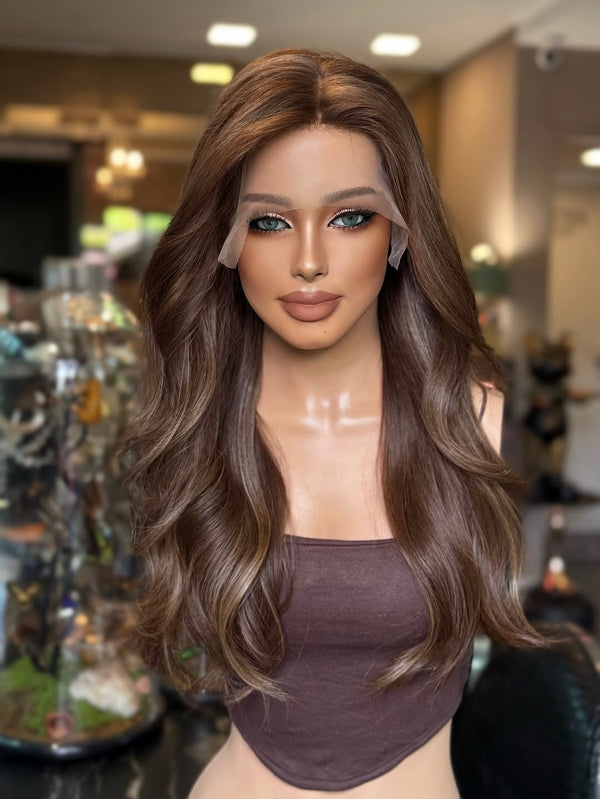 22inch light brown wave 13x6 transparent lace frontal human hair wigs - Ulofey Wigs