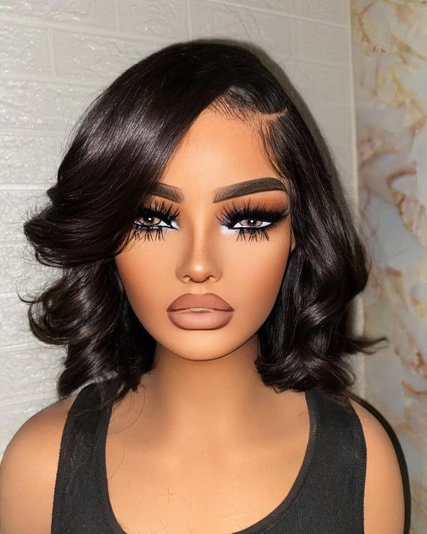 Short Black Loose Wave 13*4 Front HD Lace Human Hair Wigs