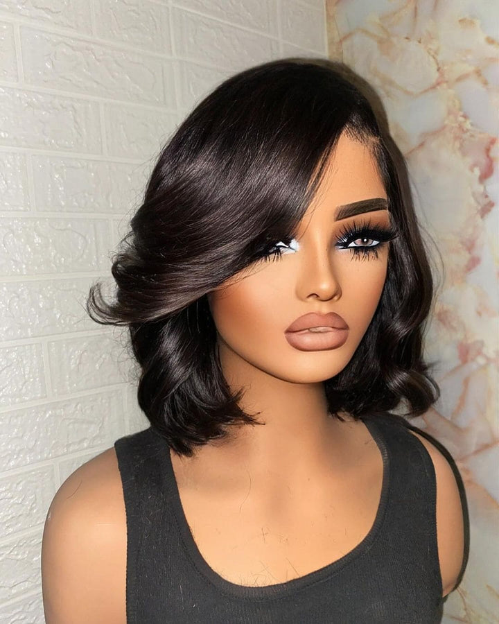 Short Black Loose Wave 13*4 Front HD Lace Human Hair Wigs