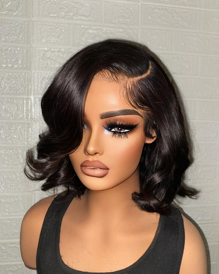 Short Black Loose Wave 13*4 Front HD Lace Human Hair Wigs