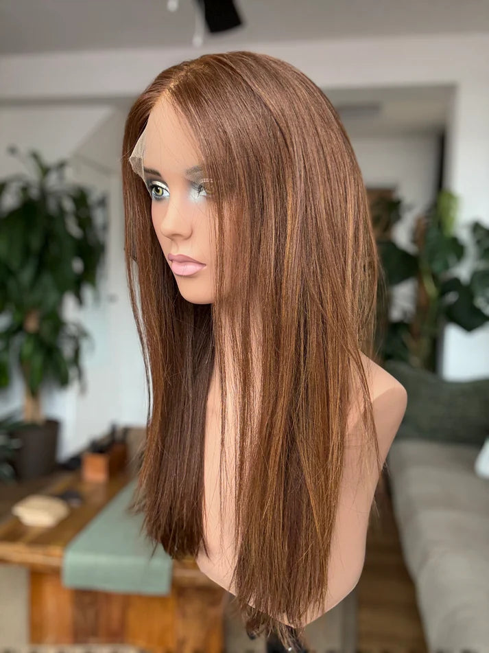 14-24inch Medium Ash Brown Glueless HD Lace Front Virgin Human Hair Wig - Ulofey Wigs