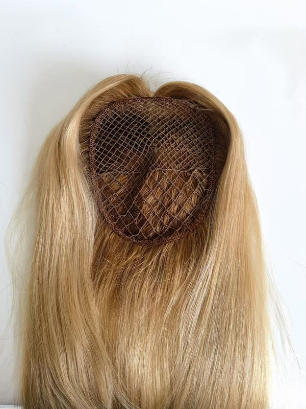 12-18inch Blended Beige 5.5"*6.3" MicroLines Fish Net All Handmade Virgin Slavic Human Hair Topper - ULOFEY