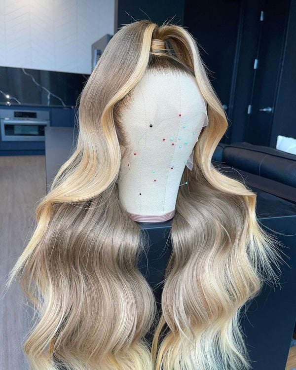 16-26 inch Blonde Balayage 4x4" Silk Top Virgin Human Hair Lace Wigs