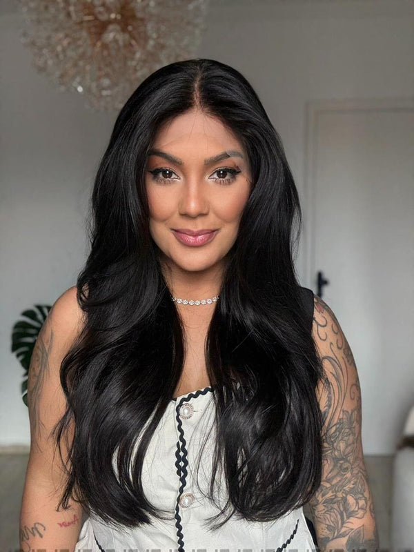 14-24inch Natural Black HD Lace Hand-Tied Front Virgin Human Hair Wigs - Ulofey Wigs