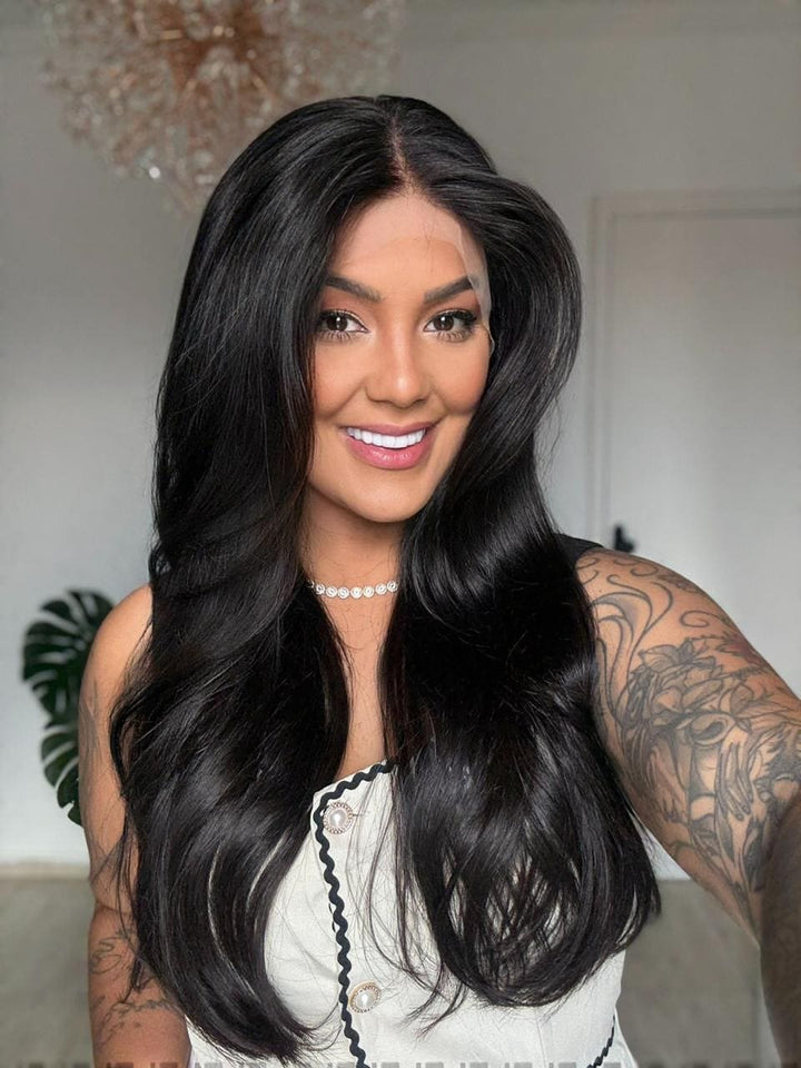 14-24inch Natural Black HD Lace Hand-Tied Front Virgin Human Hair Wigs - Ulofey Wigs