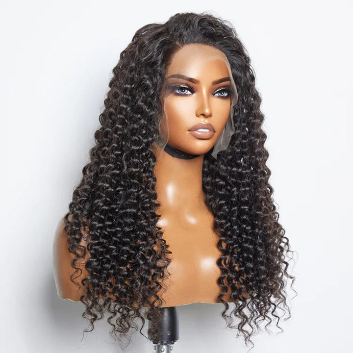 Natural Color Curly Deep Wave Glueless 13x4 Front Lace Human Hair Wig - ULOFEY