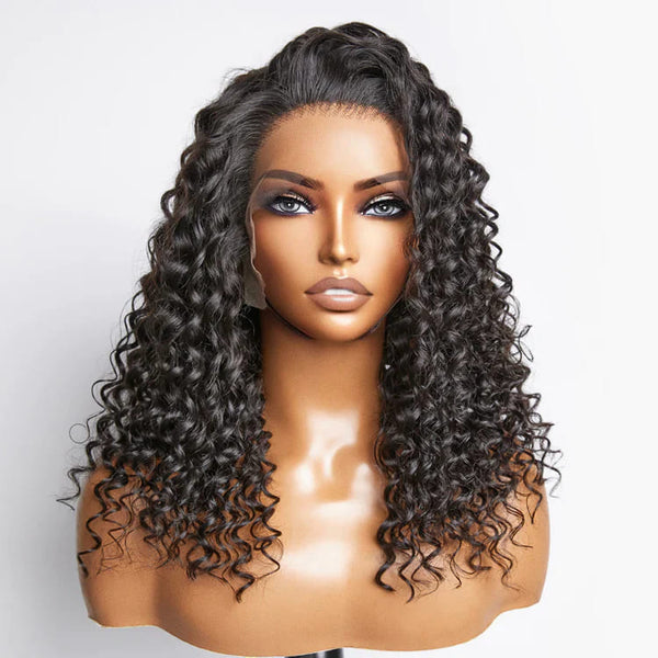 14-24inch Natural Color Deep Wave Curly Pre Plucked 13*4 HD Lace Front Human Hair Wig - ULOFEY