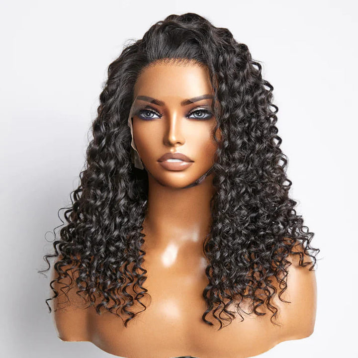 14-24inch Natural Color Deep Wave Curly Pre Plucked 13*4 HD Lace Front Human Hair Wig - ULOFEY