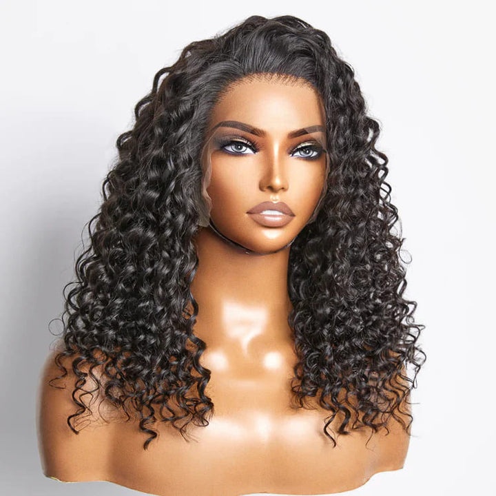 14-24inch Natural Color Deep Wave Curly Pre Plucked 13*4 HD Lace Front Human Hair Wig - ULOFEY