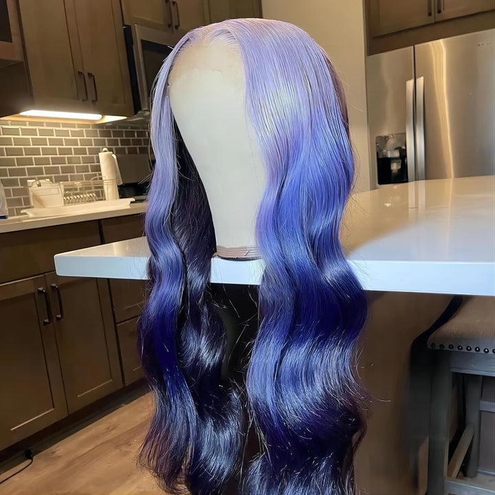 20-24inch Ombre Blue Loose Baby Wave Glueless 13x4 Front Lace Human Hair Wig - ULOFEY