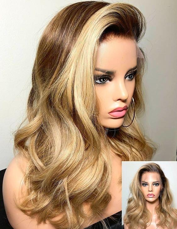 12-26inch Ombré Honey Brown Natural Wave HD Lace Front human hair Wig - ULOFEY