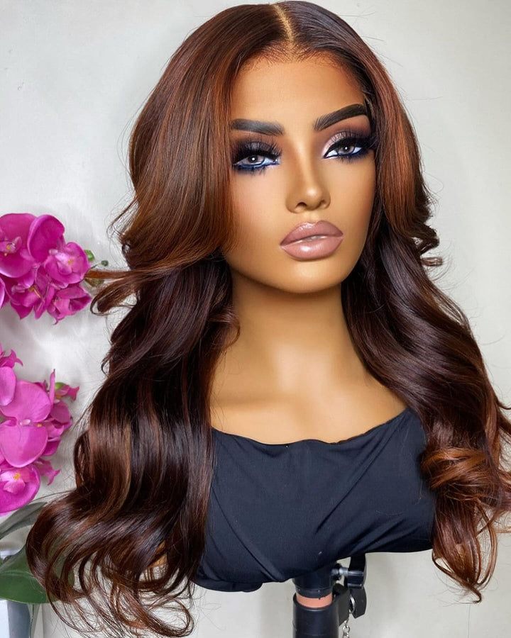 14-28inch Ombre brown body wave 13*4 HD lace front remy human hair wigs - ULOFEY