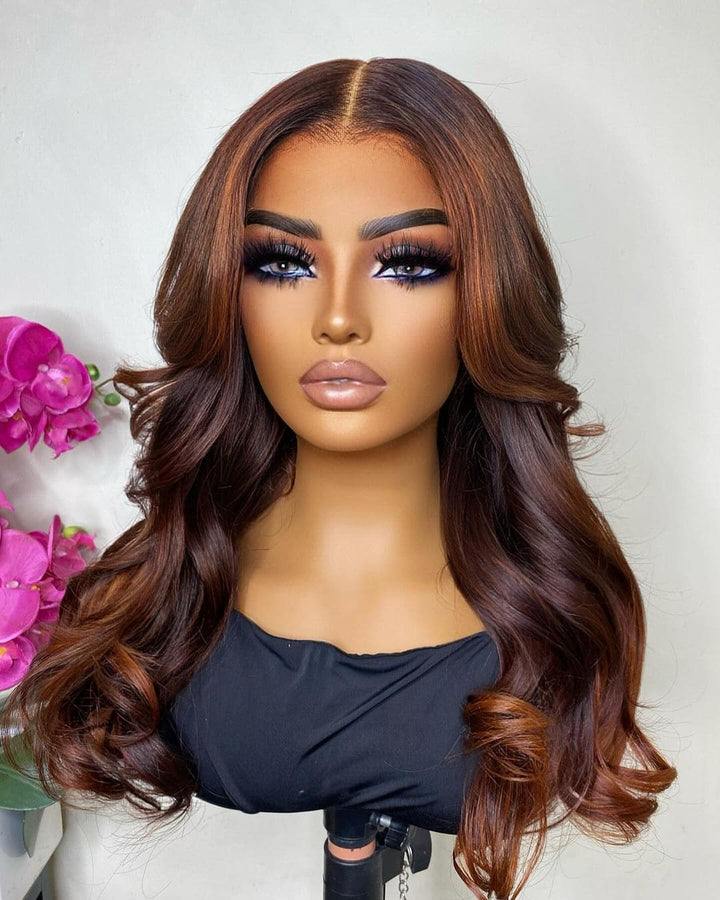 14-28inch Ombre brown body wave 13*4 HD lace front remy human hair wigs - ULOFEY