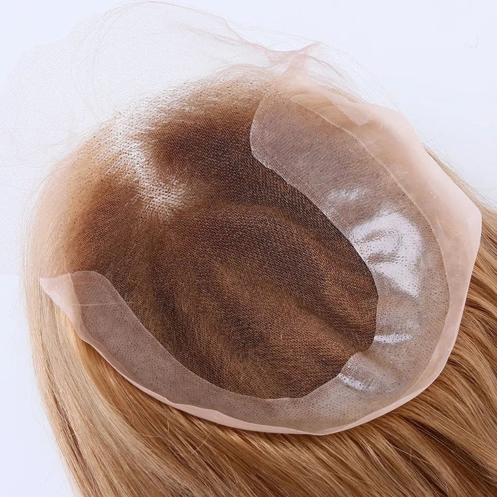 Black|Blonde|Honey Gold Color PU + Swiss Lace 7"*8" Virgin Human Hair Topper - ULOFEY