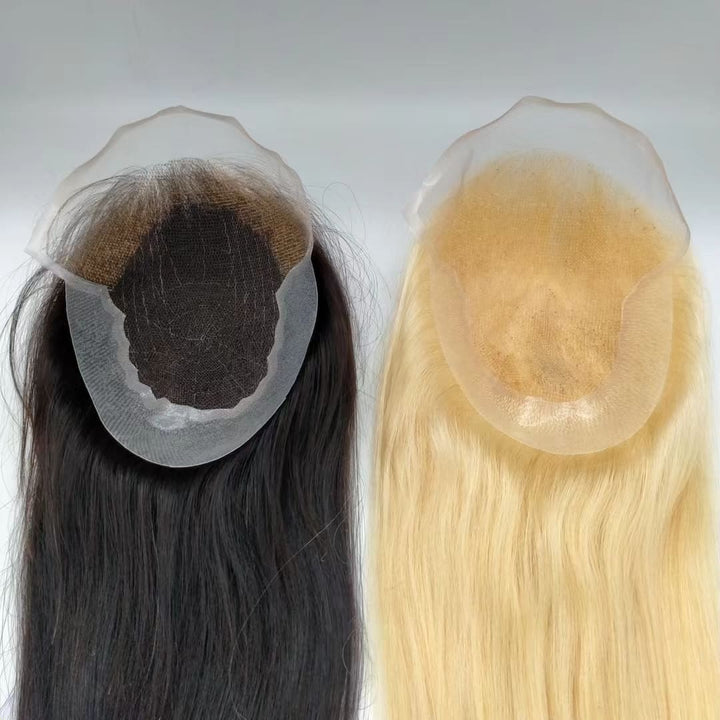 Black|Blonde|Honey Gold Color PU + Swiss Lace 7"*8" Virgin Human Hair Topper - ULOFEY