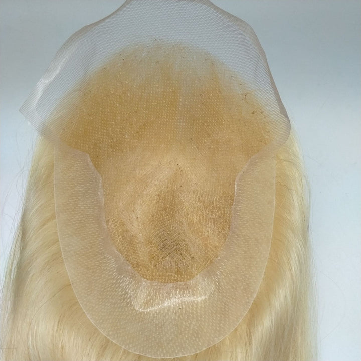  Black|Blonde|Honey Gold Color PU + Swiss Lace 7"*8" Virgin Human Hair Topper - ULOFEY