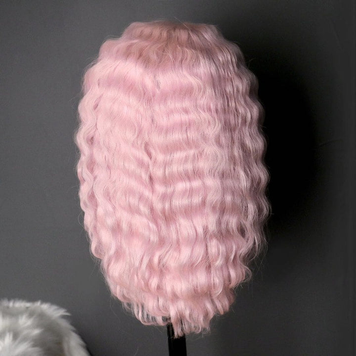 Pink Short Bob Curly 13*4 Front Lace Human Hair Wig