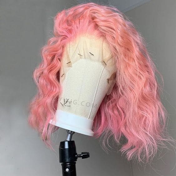 Pink Short Bob Curly 13*4 Front Lace Human Hair Wig