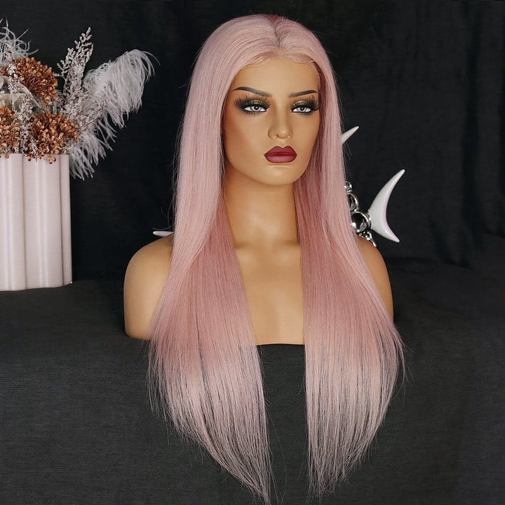 20-24inch Pink Straight Glueless 13x4 Front Lace Human Hair Wig - ULOFEY