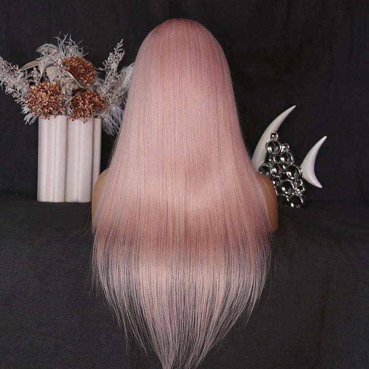 20-24inch Pink Straight Glueless 13x4 Front Lace Human Hair Wig - ULOFEY