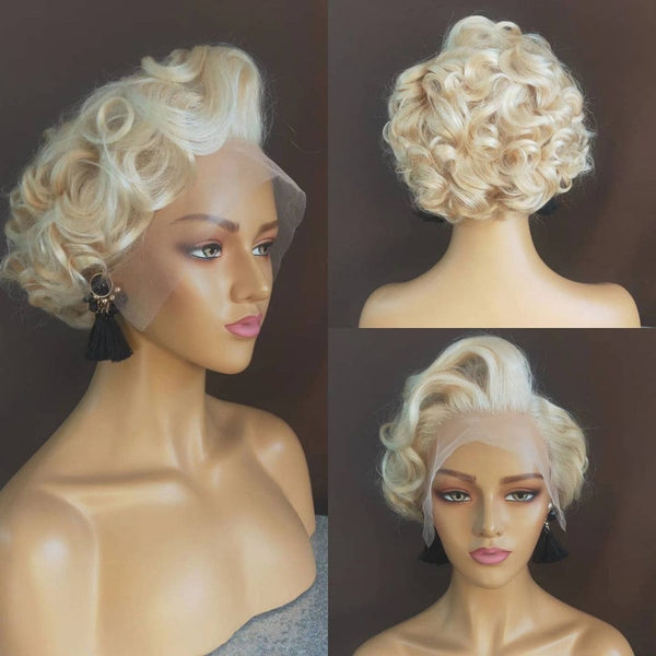 Pixie Cut Short Curly Bob 613 Blonde 13x6 Lace Frontal Human Hair Wigs - ULOFEY