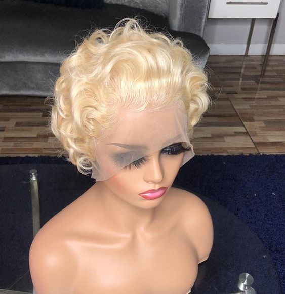 Pixie Cut Short Curly Bob 613 Blonde 13x6 Lace Frontal Human Hair Wigs - ULOFEY
