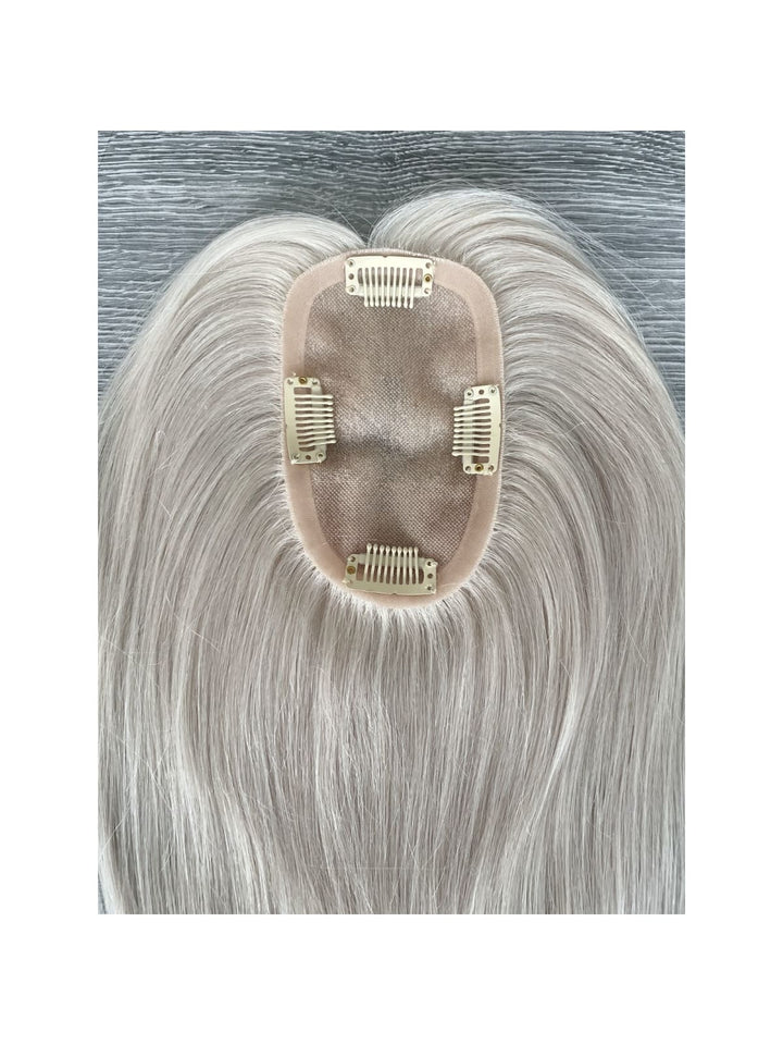 12-18inch Platinum Gray Full Mono 2.75" * 5.9" Mini Clip In Virgin Human Hair Topper - ULOFEY