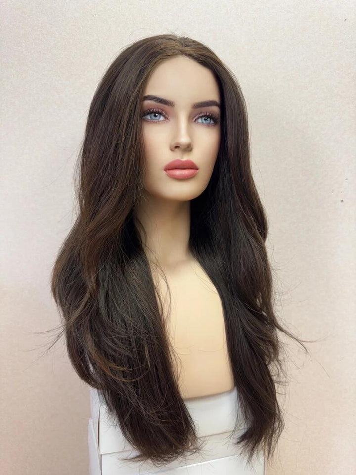 Ash Brown Virgin Human Hair Swiss Lace Fully Hand-Tied Medical Wigs - ULOFEY