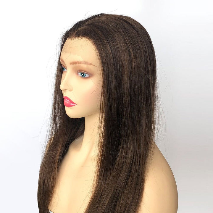 Brown Virgin Human Hair Mono Top Hand-Tied Medical Wigs - ULOFEY