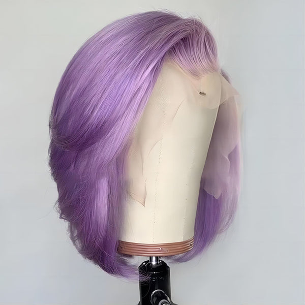  Purple Short Bob 13*4 Front Lace Human Hair Wig