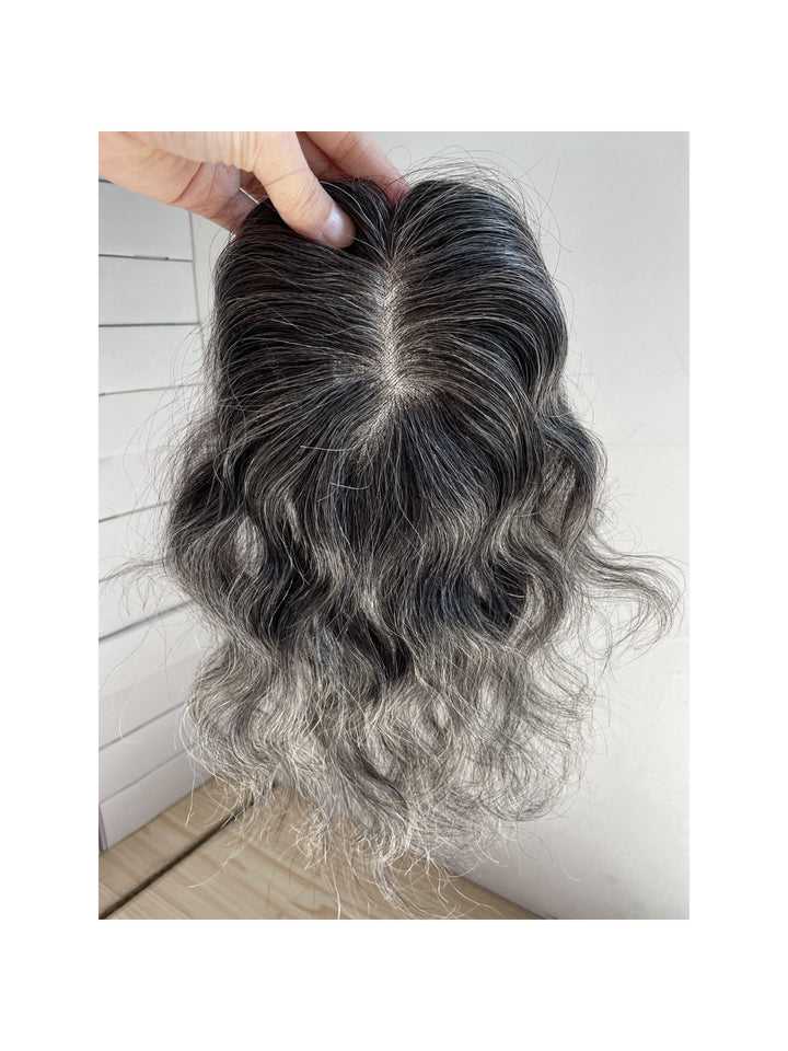 12-18inch Salt and pepper Full Mono 3x5" Clip In Virgin Human Hair Topper - ULOFEY