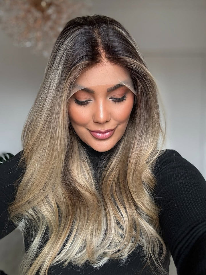 14-24inch Shadow Root Blonde Diamond Liner Lace Frontal  display picture 3