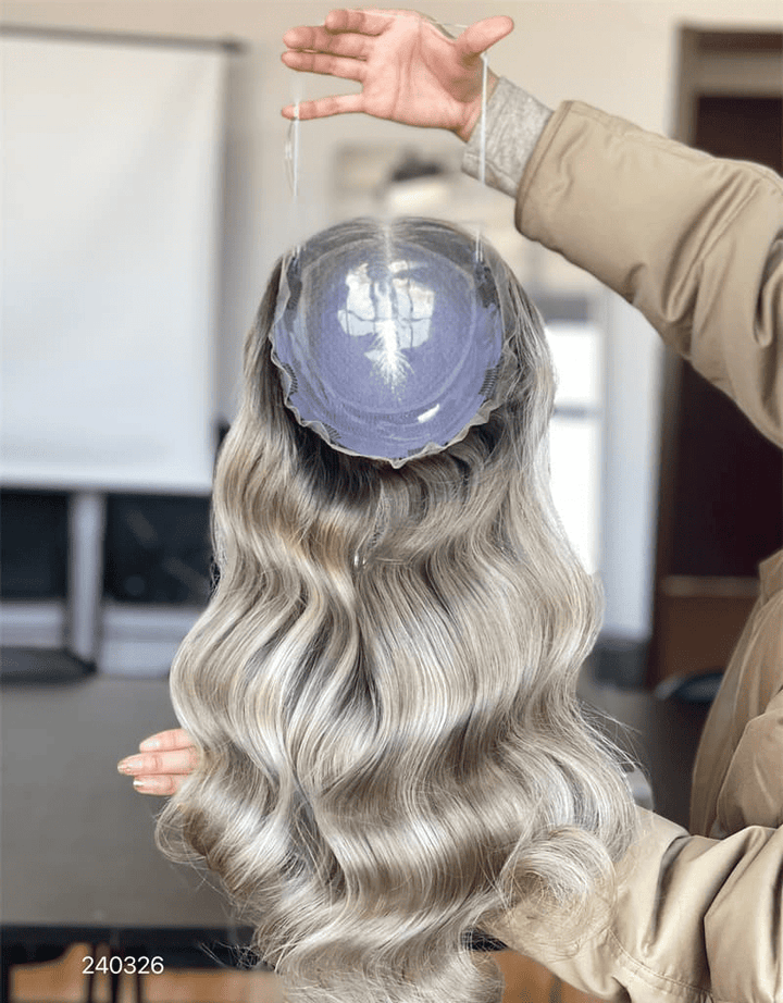 12-20inch Shadow Root Blonde 8"*8" Lace Front Clip In Virgin Human Hair Topper - Ulofey Wigs