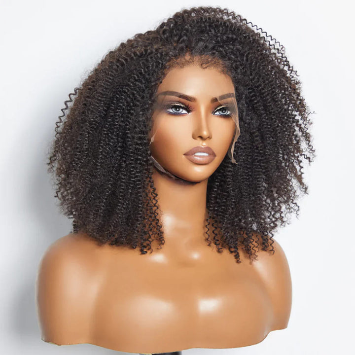 Short Black Kinky Curly 4C Edge Glueless 13*4 Front HD Lace Human Hair Wigs