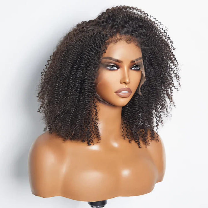 Short Black Kinky Curly 4C Edge Glueless 13*4 Front HD Lace Human Hair Wigs