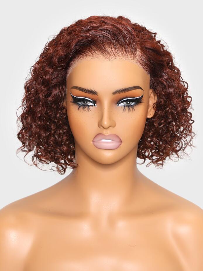 Short Reddish Brown Curly 13*4 Front HD Lace Human Hair Wigs