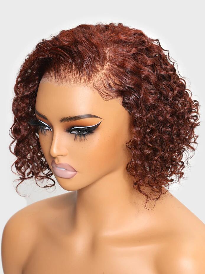 Short Reddish Brown Curly 13*4 Front HD Lace Human Hair Wigs