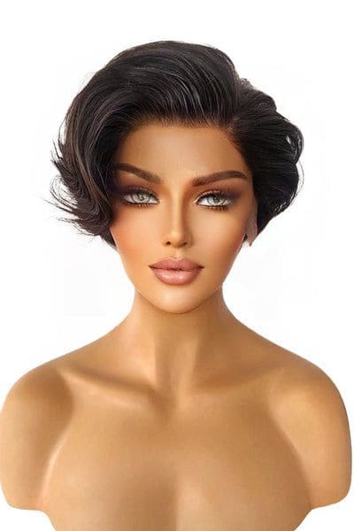 6-10inch Short Natural Side Part Pixie Cut T Part Lace Human Hair Wigs - ULOFEY