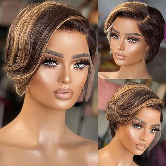 6-10inch Short Natural Side Part Pixie Cut T Part Lace Human Hair Wigs - ULOFEY