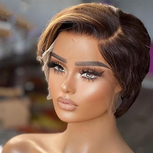 6-10inch Short Natural Side Part Pixie Cut T Part Lace Human Hair Wigs - ULOFEY