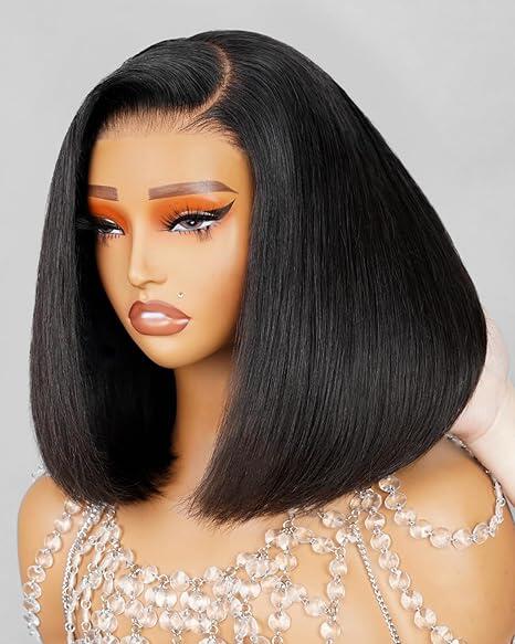 10inch Black Ready To Go Glueless Silk Straight Bob HD Lace 5x5 Closure Human Hair Wig - ULOFEY