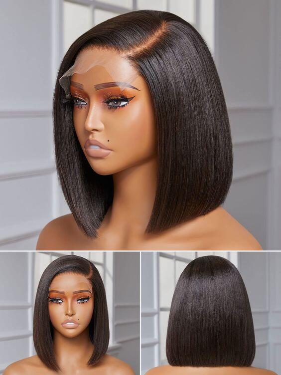 10inch Black Ready To Go Glueless Silk Straight Bob HD Lace 5x5 Closure Human Hair Wig - ULOFEY