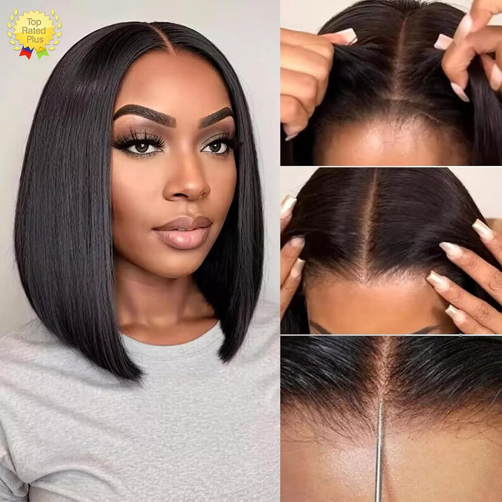 10inch Black Ready To Go Glueless Silk Straight Bob HD Lace 5x5 Closure Human Hair Wig - ULOFEY