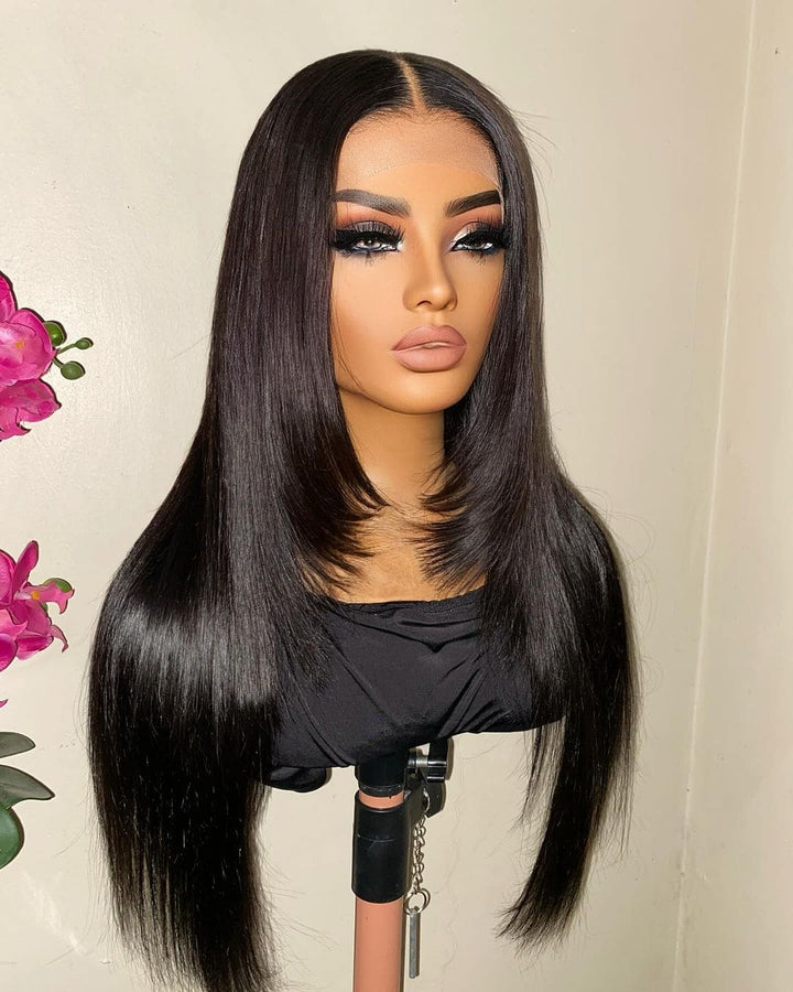 Natural Color⁣ HD Lace Layered Cut Glueless Straight 6x5 Closure Human Hair Wig - ULOFEY