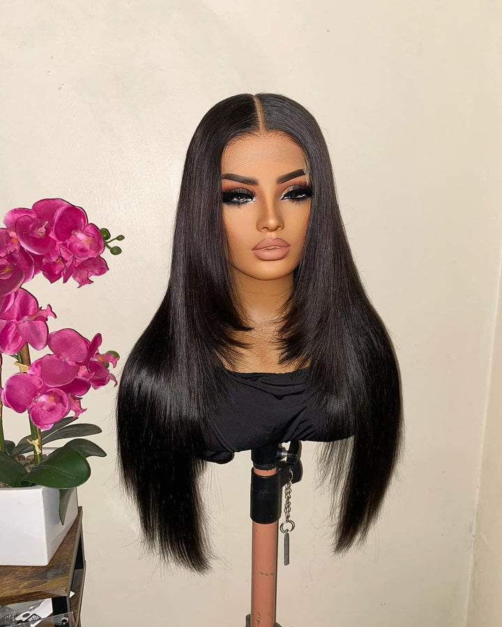 Natural Color⁣ HD Lace Layered Cut Glueless Straight 6x5 Closure Human Hair Wig - ULOFEY