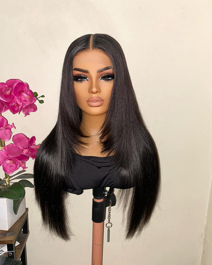 Natural Color⁣ HD Lace Layered Cut Glueless Straight 6x5 Closure Human Hair Wig - ULOFEY