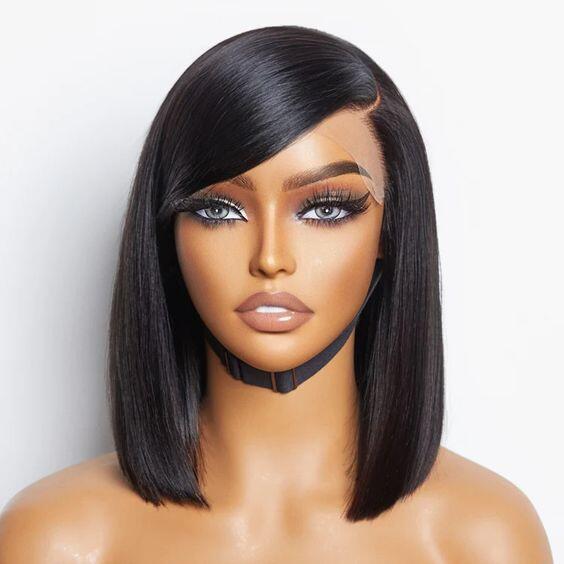  Silky Straight Short Bob Glueless HD Lace 7x5 Closure Human Hair Wig