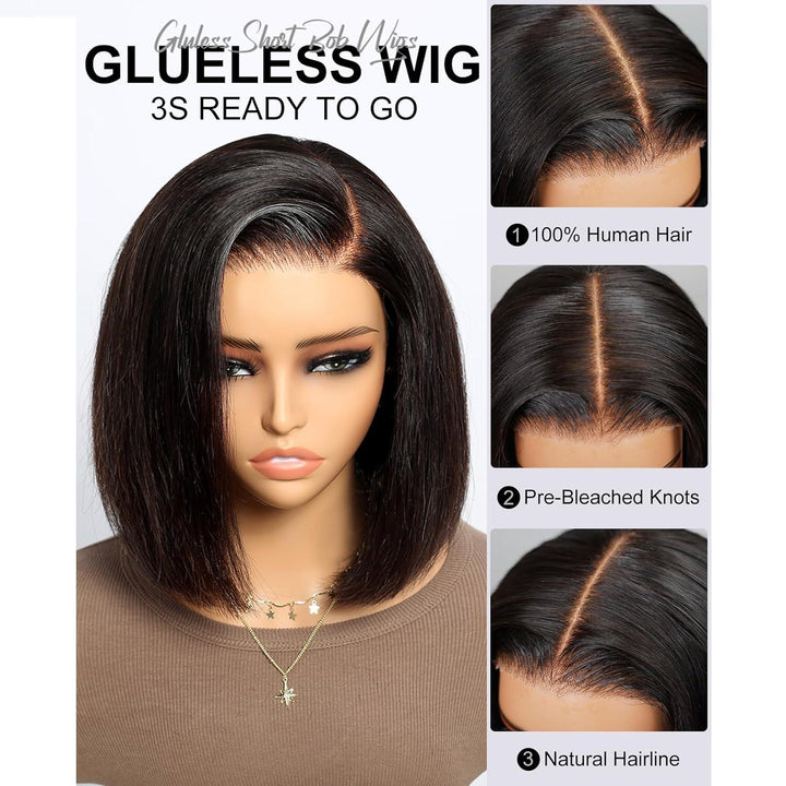  Silky Straight Short Bob Glueless HD Lace 7x5 Closure Human Hair Wig