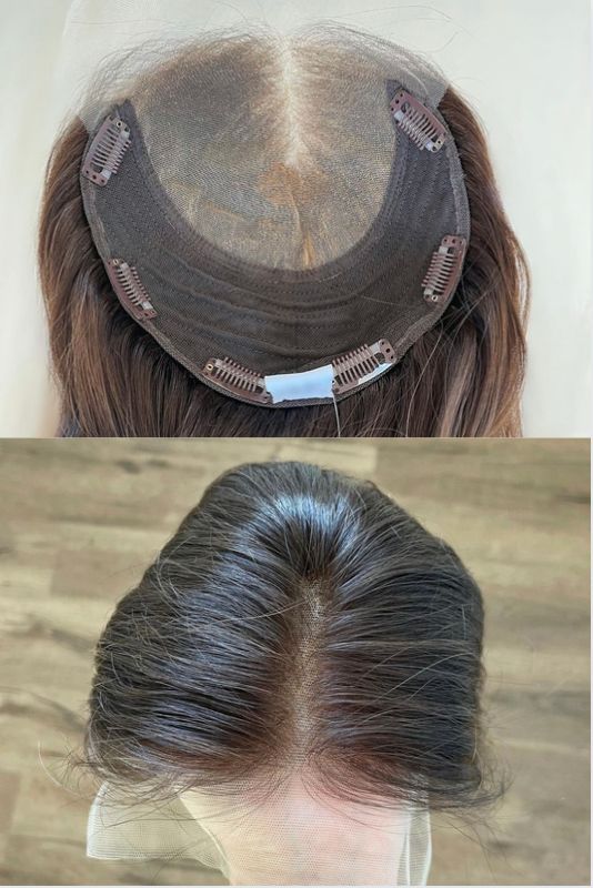 Ash Brown 8”x8” Swiss Lace Clip In Human Hair Topper - ULOFEY
