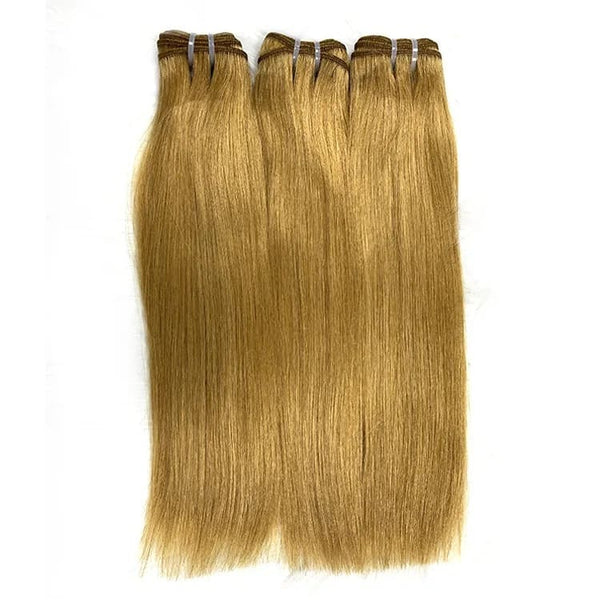 10-28inch #27 Honey Gold Color Double Drawn Straight Weft 9A Remy Human Hair Extensions